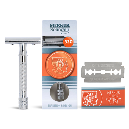 Merkur 33C Double Edge Safety Razor, Straight Cut, Chrome