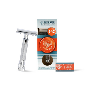 Merkur 34C Double Edge Safety Razor, Straight Cut, Extra Thick Handle, Chrome