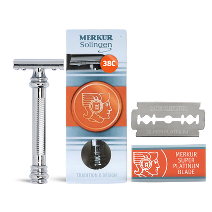 Merkur 38C Double Edge Safety Razor, Straight Cut, Weighted Handle, Chrome