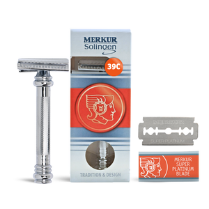 Rasoir de sécurité Merkur 39C à double tranchant, coupe inclinée, manche extra long, chrome