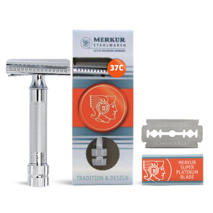 Merkur 37C Double Edge Safety Razor, Slant Cut, Extra Thick Handle, Chrome