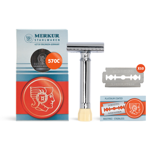 Merkur 570 Progress, Set of Adjustable Safety Razor, Bright Chrome Finish, 10 blades