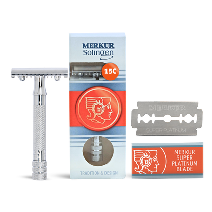 Rasoir de sécurité Merkur 15C à double tranchant, peigne à dents ouvertes, chrome