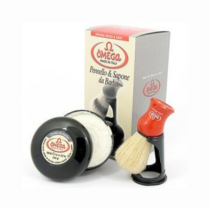 Omega Shaving Cream and Brush with Stand Kit