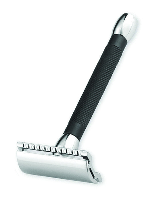 Merkur 20B Double Edge Safety Razor, Straight Cut, Chrome, Extra Long Black Handle, Double Edge Safety Razors